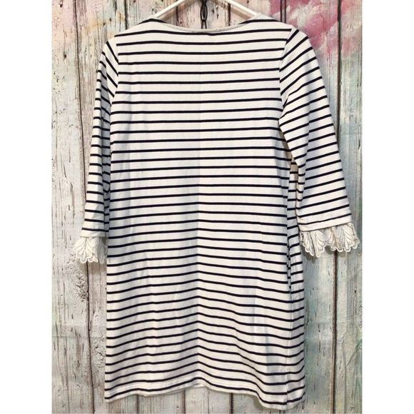 ELLISON Size Small Sweatshirt Dress with Lace Accents Black & White Striped ~ Po - Picture 9 of 11